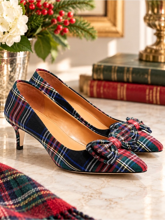 J. Crew Factory Shoes - J.Crew Factory Esme Tartan Plaid Bow Kitten Heel Pumps Size 8